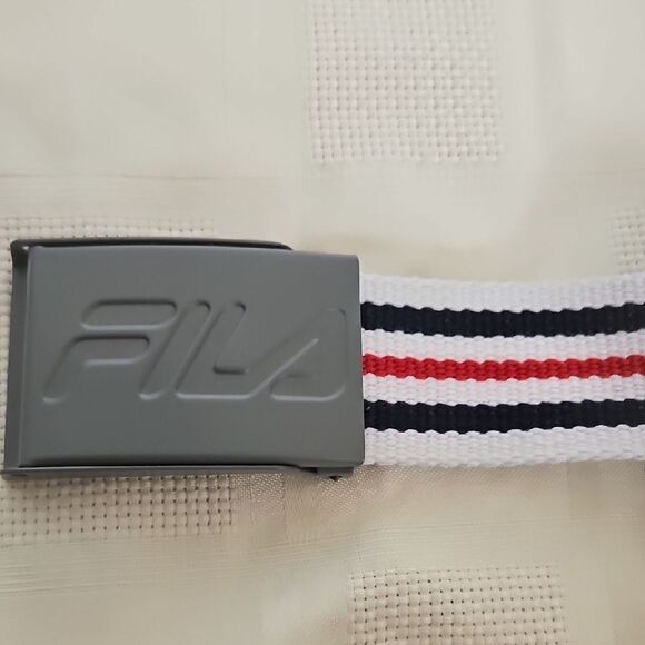 Fila White Belt with Navy and Red Stripes - Picture 5 of 16